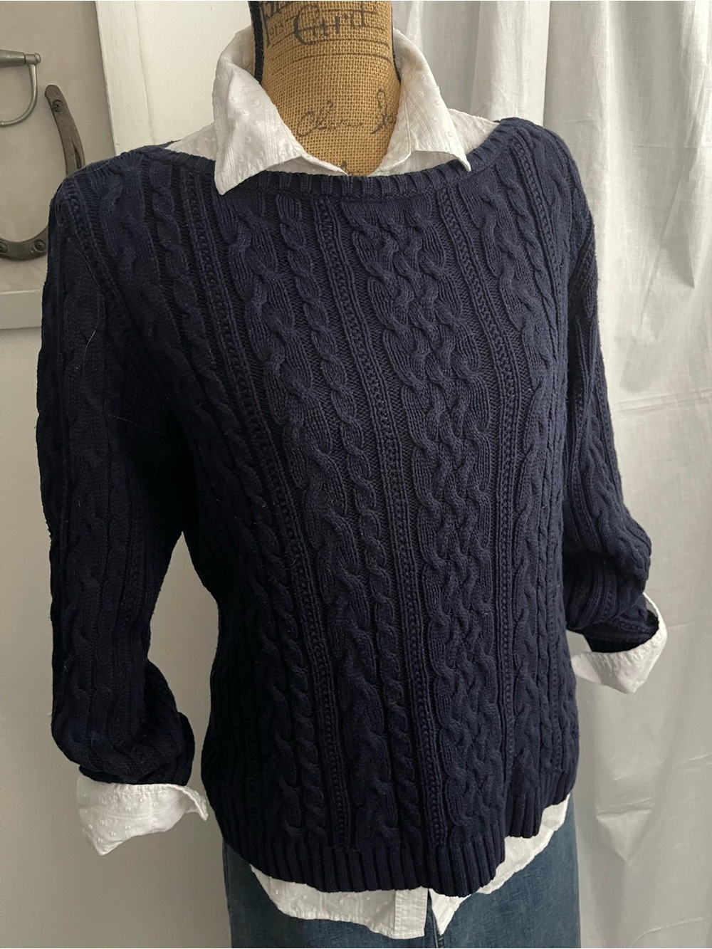 Lauren Ralph Lauren Vintage Cotton Cable-Knit Boat Neck Sweater Size XL